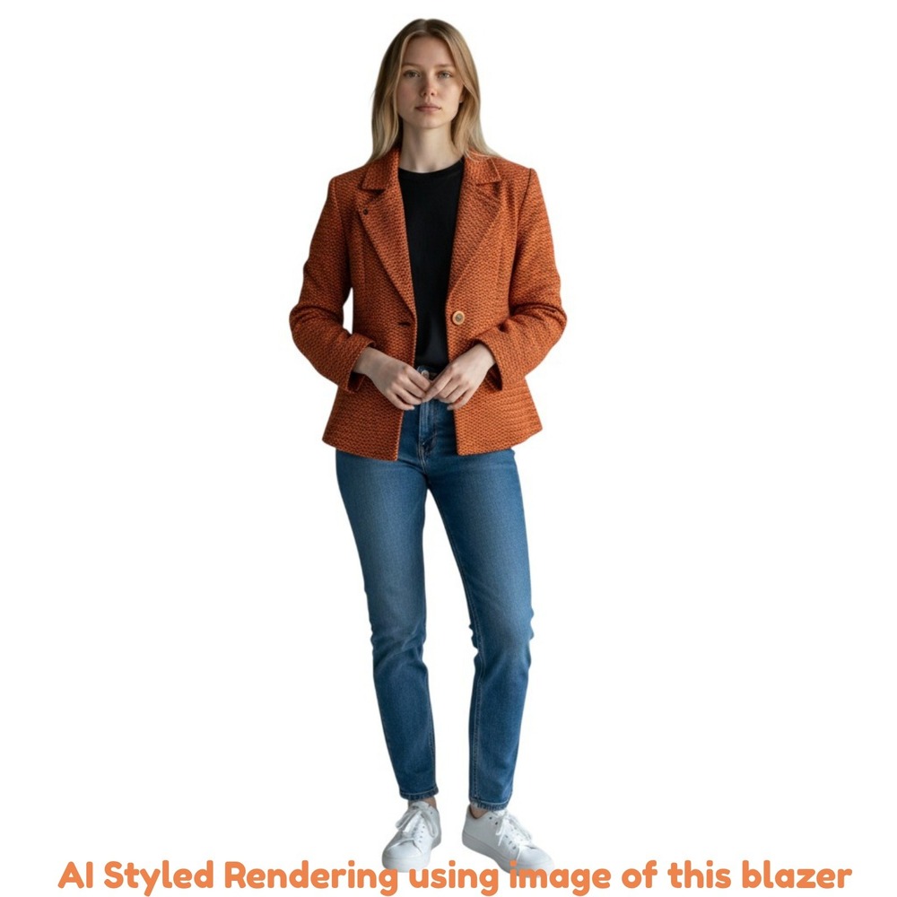 Tulle Anthropologie Women's Small‎ Tweed Blazer Jacket Lined Orange Herringbone